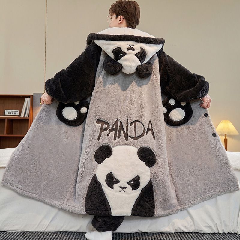 Winter Clothing Pk - Oversized Panda-patroon heren winter dikke flanellen